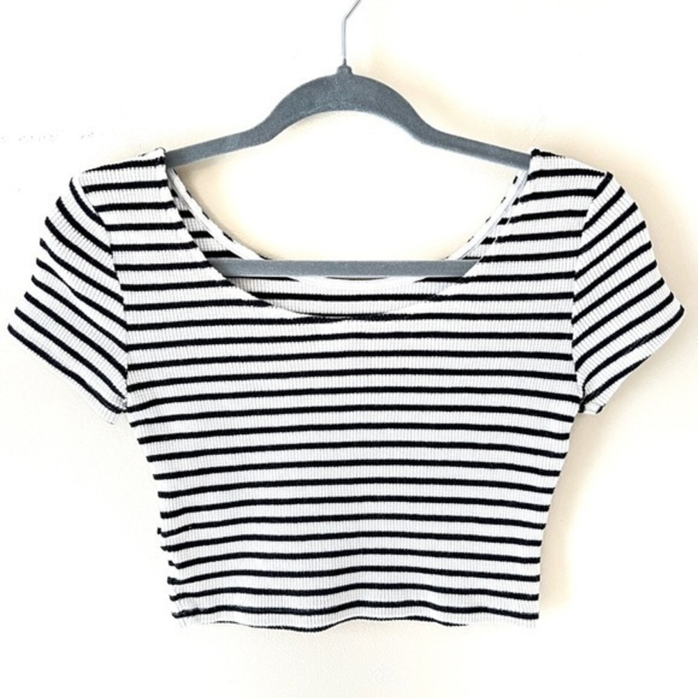 Divided H&M Crop top Stretch ribbed knit striped 100% cotton EUC